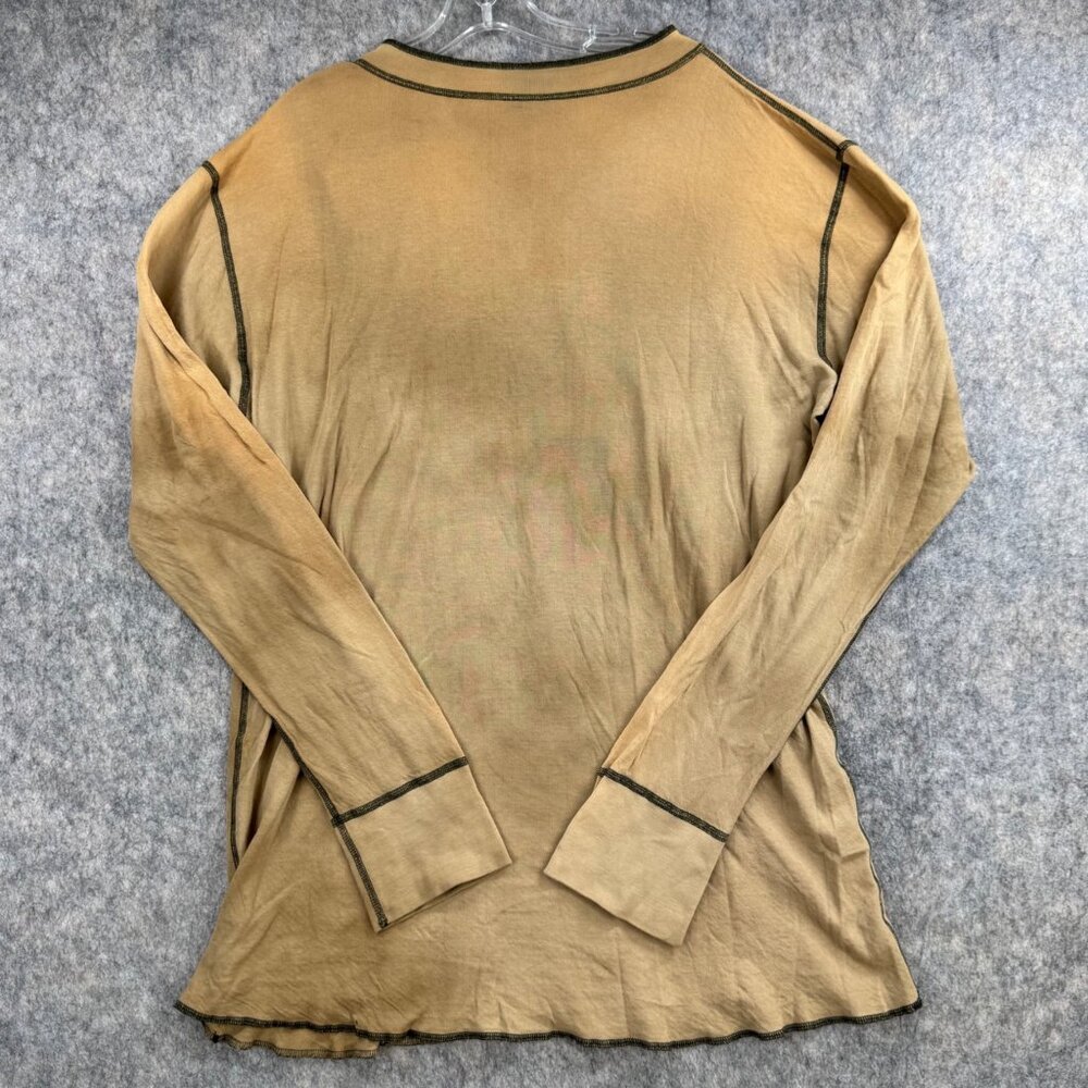 The Great China Wall Henley Shirt Sz XXL Long Sleeve Tan Embroidered - Picture 2 of 9